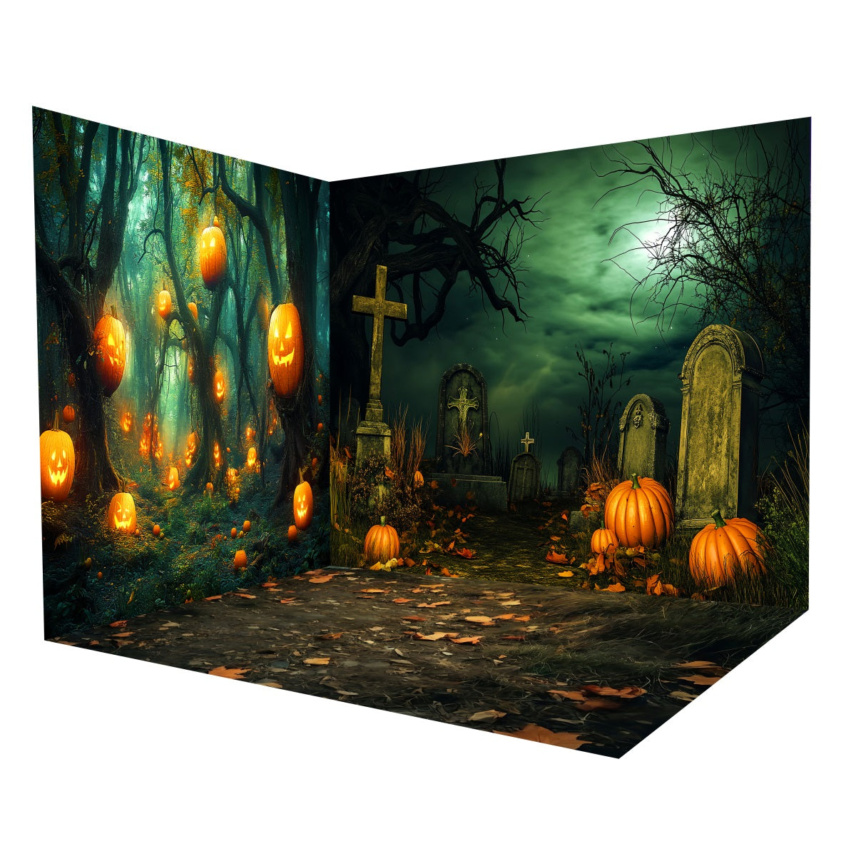 Halloween Backdrop Ideas Pumpkin Lantern Forest Graveyard Backdrop Room Set MRR8-252