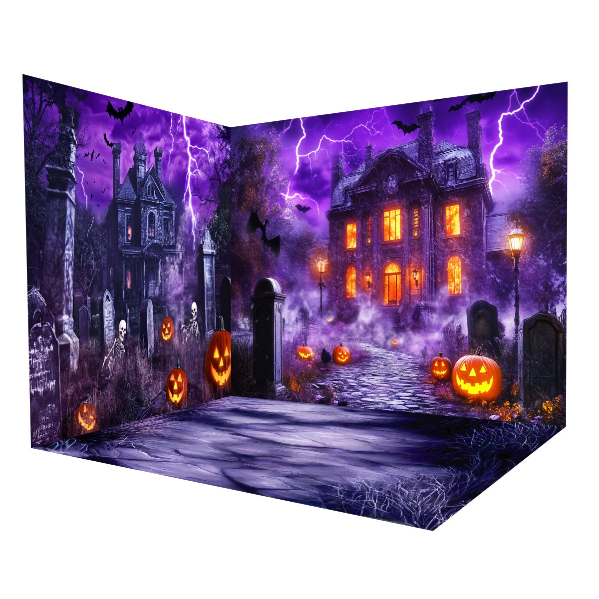 Halloween Photo Backdrop Haunted Mansion Lightning Graveyard Backdrop Room Set MRR8-253
