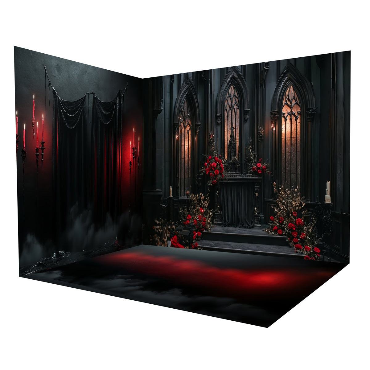 Halloween Photography Backdrop Gothic Black Red Altar Backdrop Room Set MRR8-254