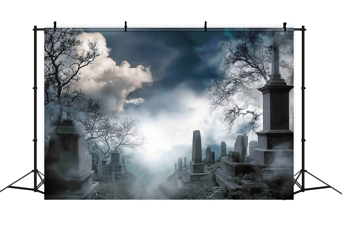 Halloween Graveyard Backdrop Eerie Misty Cemetery Hill Halloween Backdrop MRR8-26