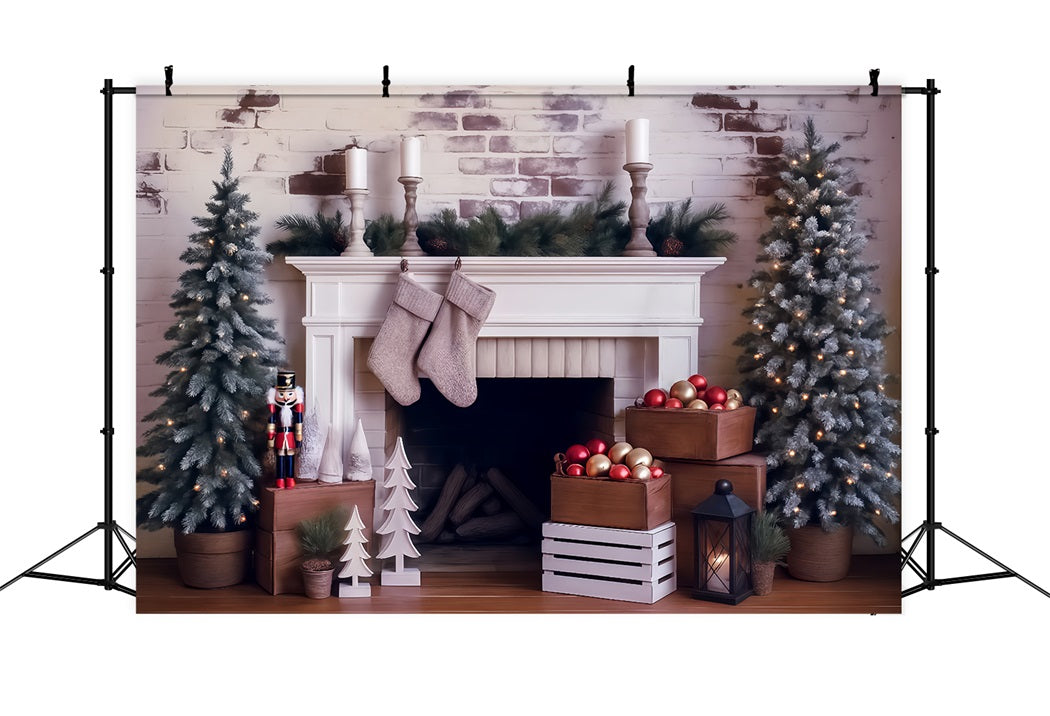 Christmas Backdrop Frosted Pines Fireplace Decor Christmas Photo Backdrop MRR8-261