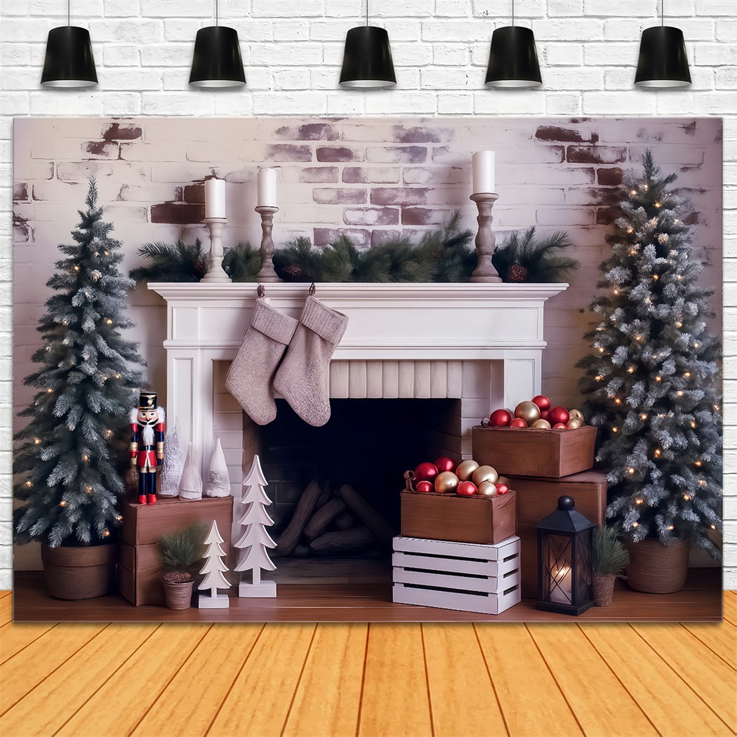 Christmas Backdrop Frosted Pines Fireplace Decor Christmas Photo Backdrop MRR8-261