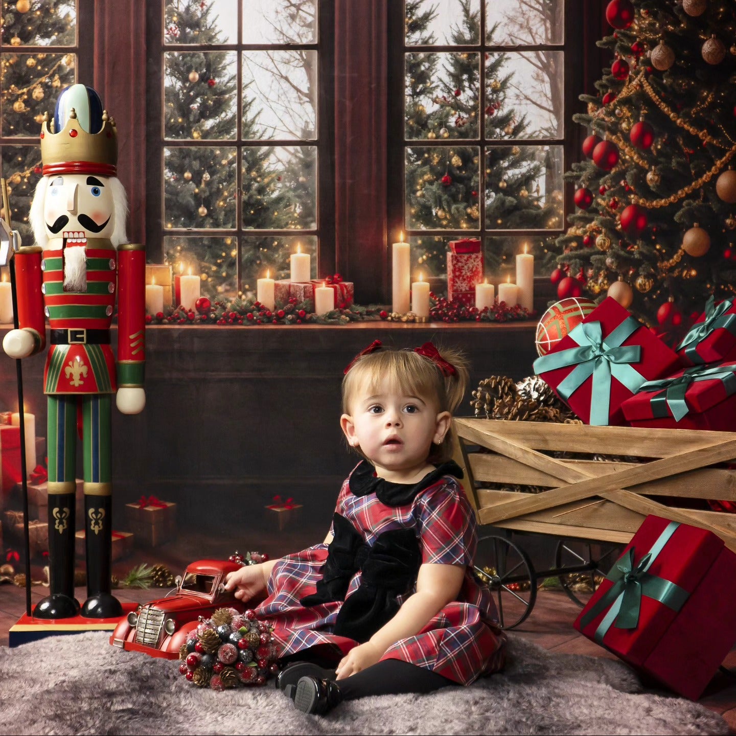 Christmas Photo Backdrop Candle Glow Window Snowy Trees Christmas Backdrops MRR8-262