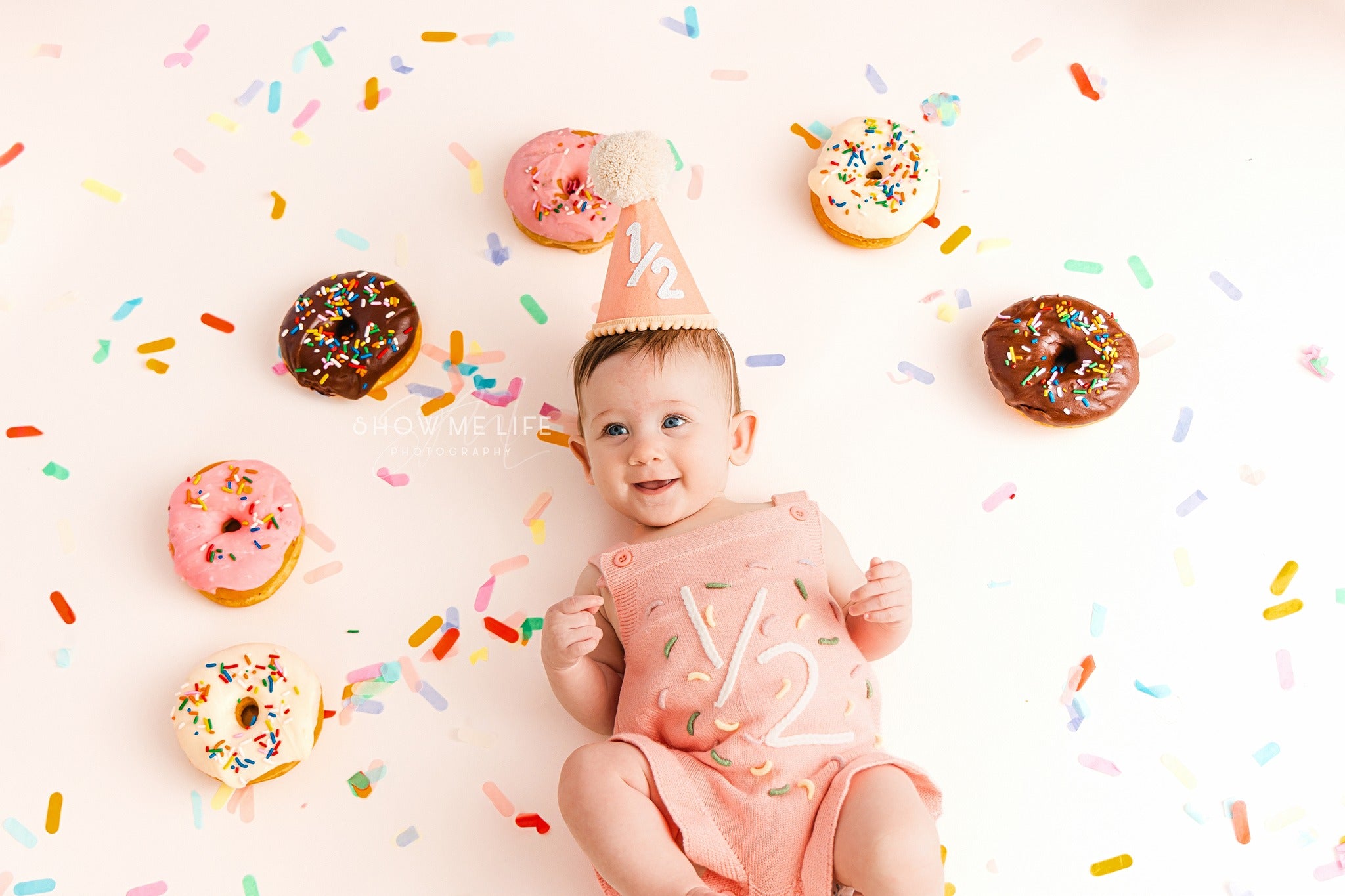 Cake Smash Backdrops Colorful Donuts Sweet Confetti Birthday Backdrop MRR8-267
