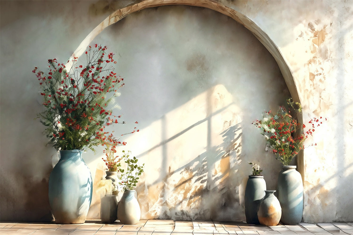 Boho Backdrop Vase Red Flowers Texture Wall Boho Photo Backdrop MRR8-272