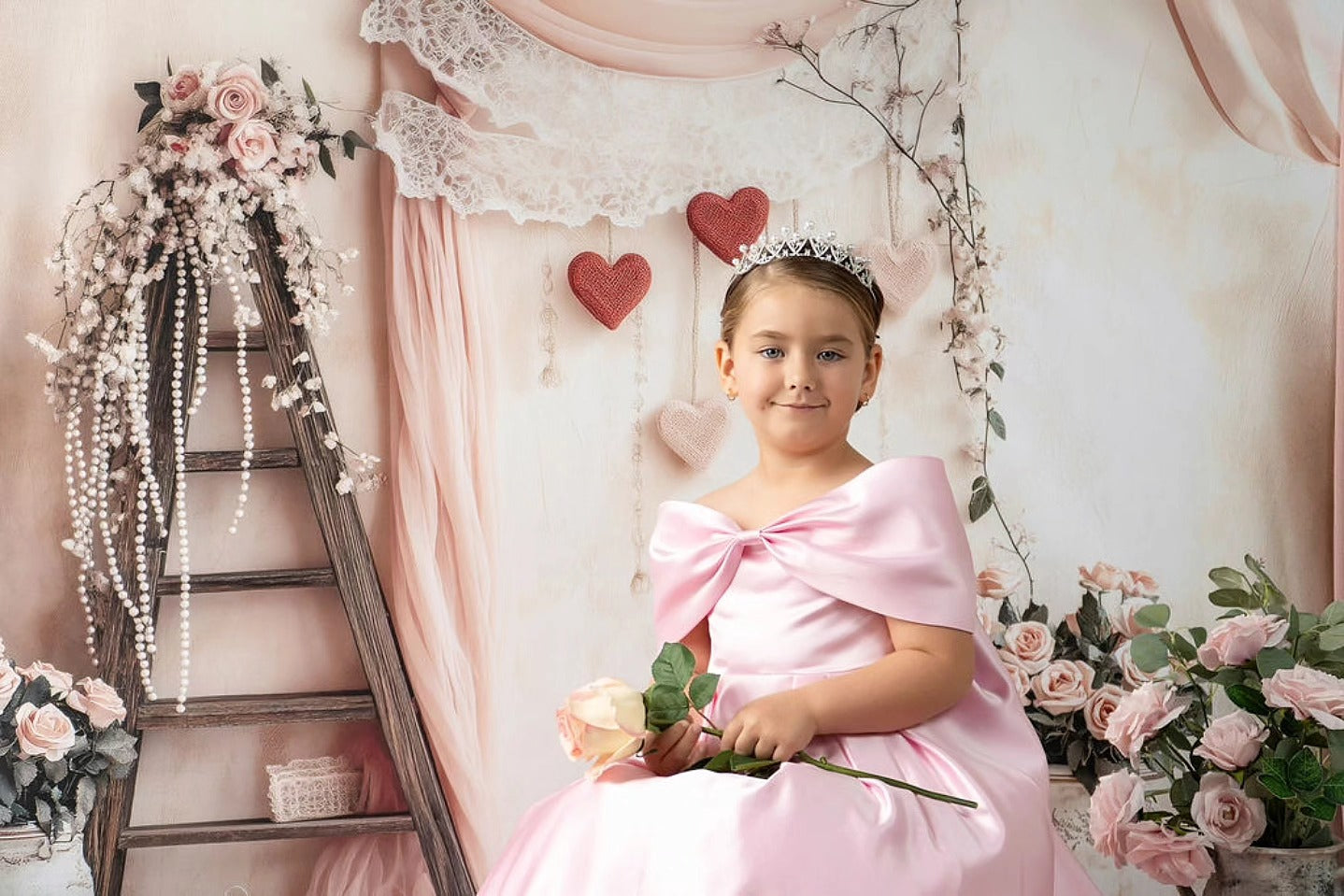 Valentine Photo Backdrop Romantic Floral Love Heart Valentine's Day Backdrop MRR8-274