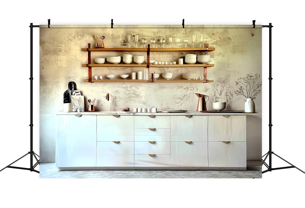 Vintage Backdrop Minimalist White Kitchen Shelves Vintage Photography Backdrop MRR8-275
