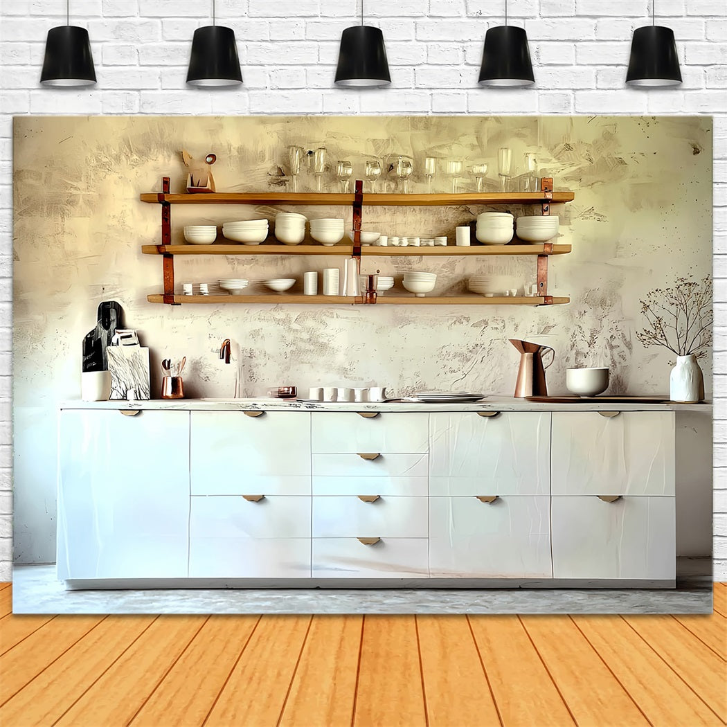 Vintage Backdrop Minimalist White Kitchen Shelves Vintage Photography Backdrop MRR8-275