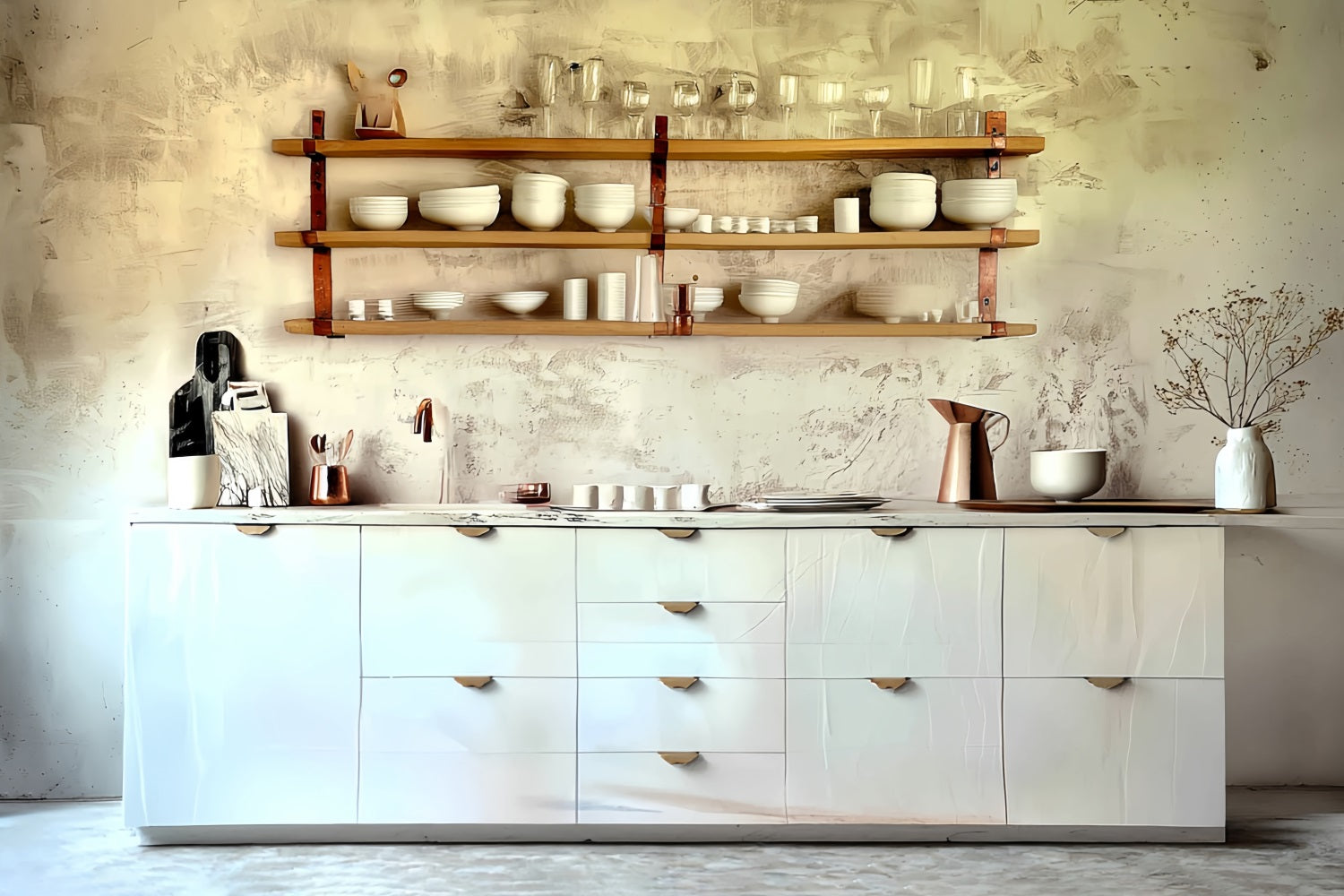Vintage Backdrop Minimalist White Kitchen Shelves Vintage Photography Backdrop MRR8-275