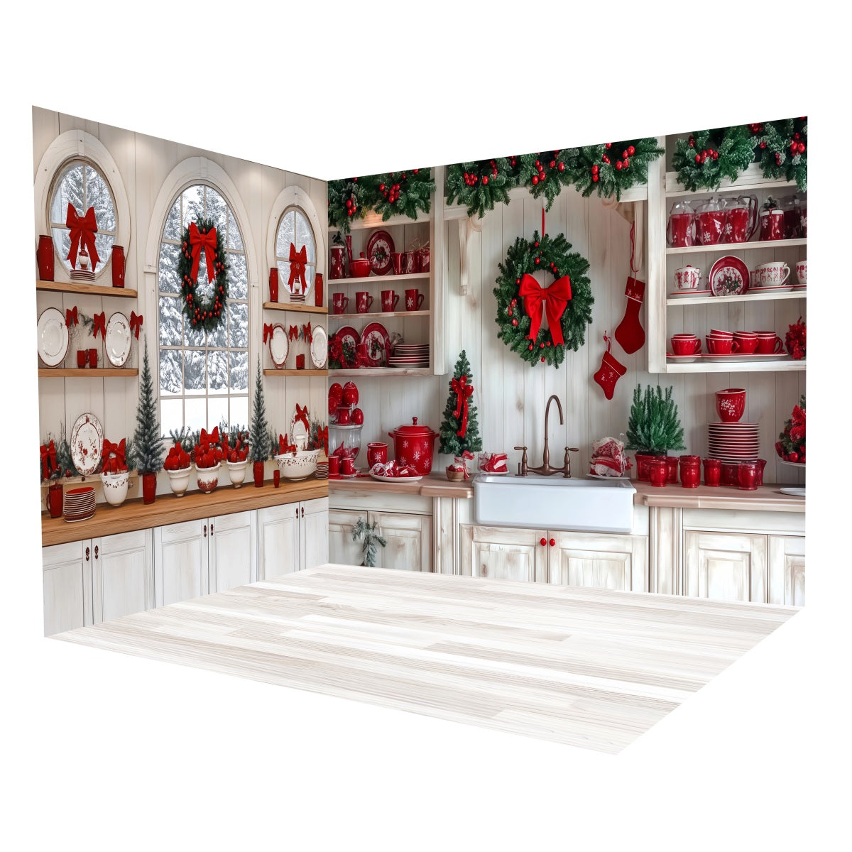 Christmas Backdrop Red Kitchen Fireplace Backdrop Room Set MRR8-282