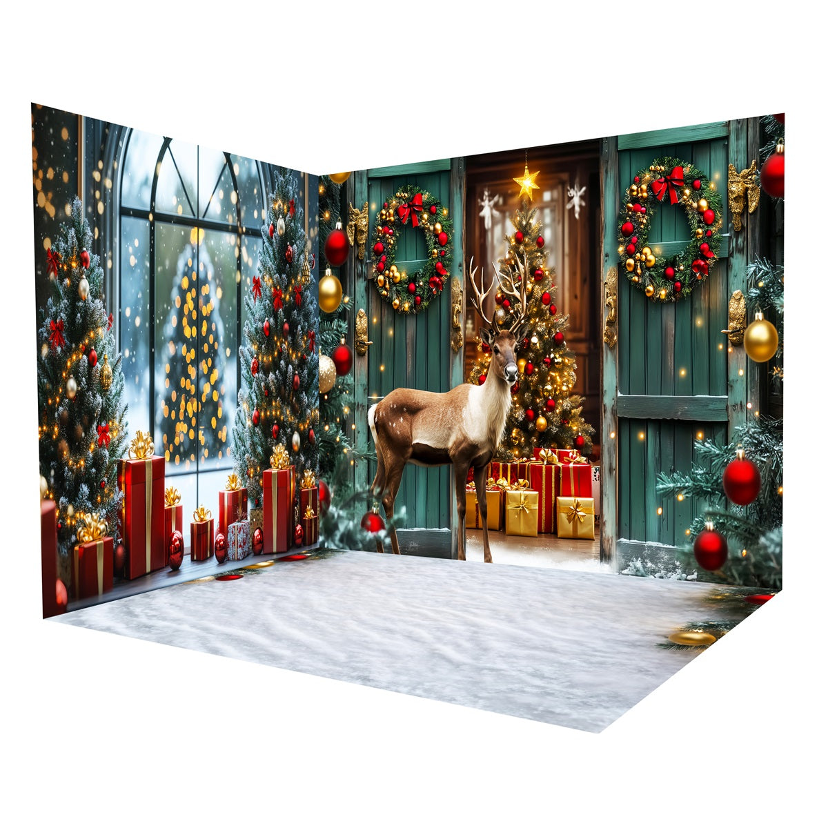 Christmas Photography Backdrops Reindeer Bokeh Window Backdrop Room Set MRR8-285