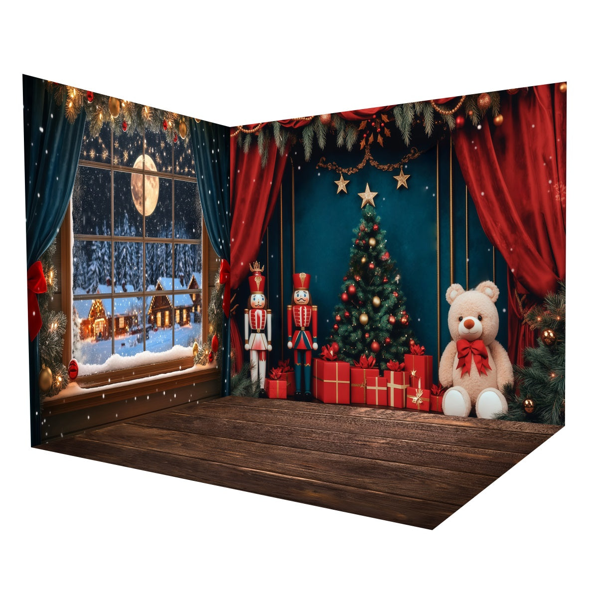 Christmas Backdrop Nutcracker Snow Window Moon Backdrop Room Set MRR8-287