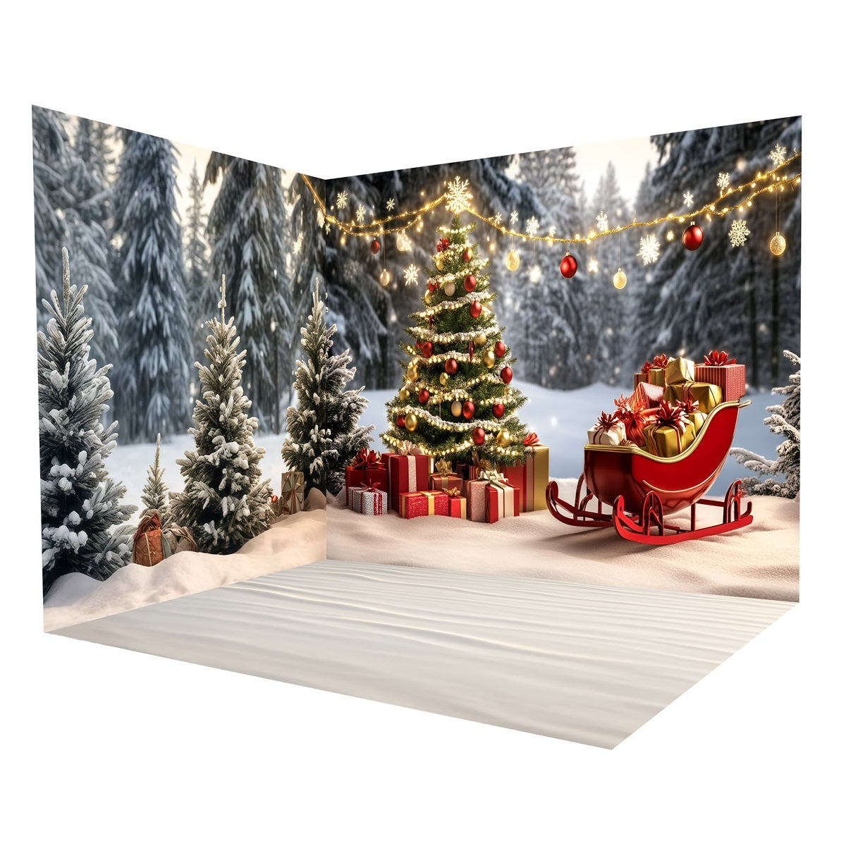 Christmas Photography Backdrops Sleigh Ride Snowy Forest Backdrop Room Set MRR8-290