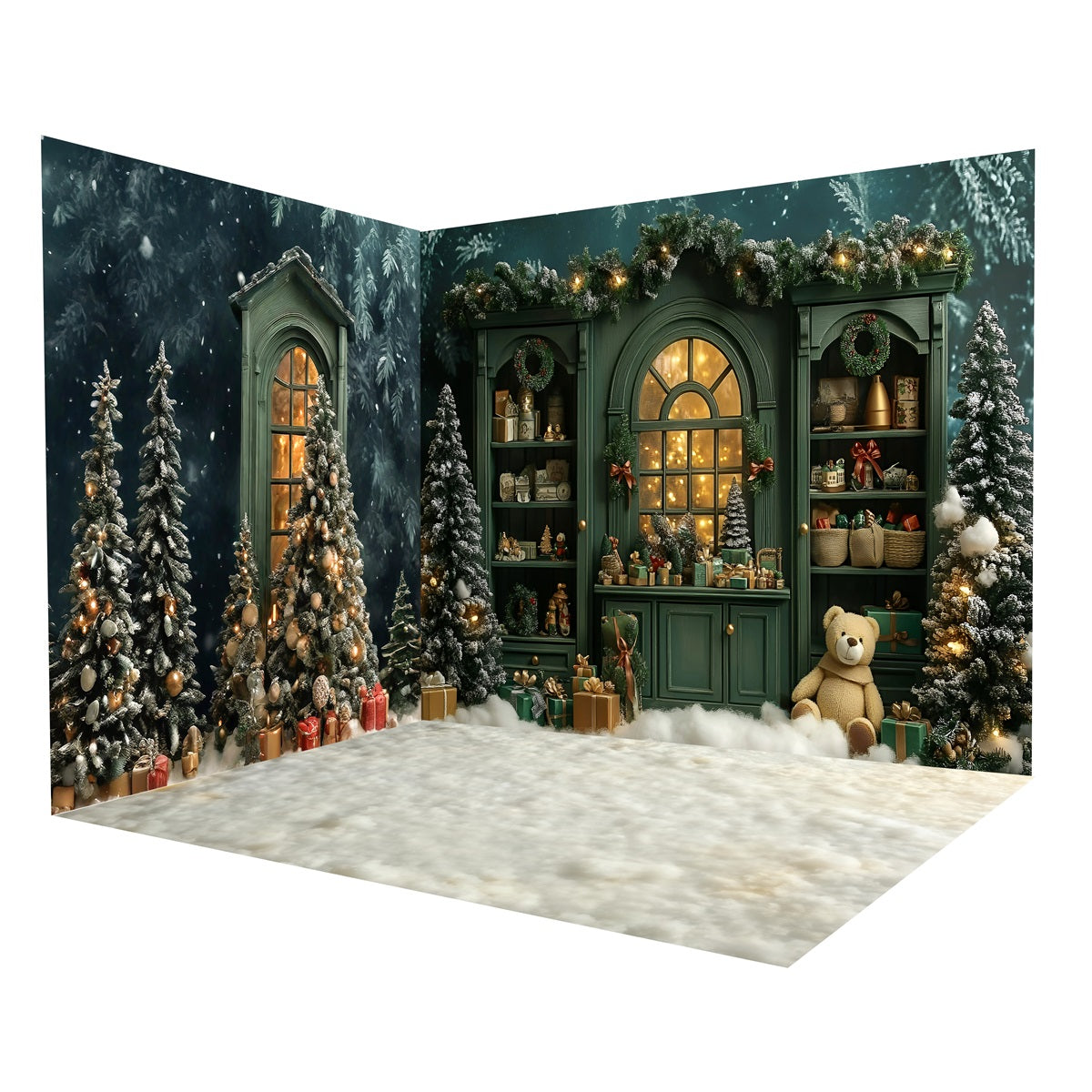 Christmas Photo Backdrop Vintage Green Shelf Backdrop Room Set MRR8-294