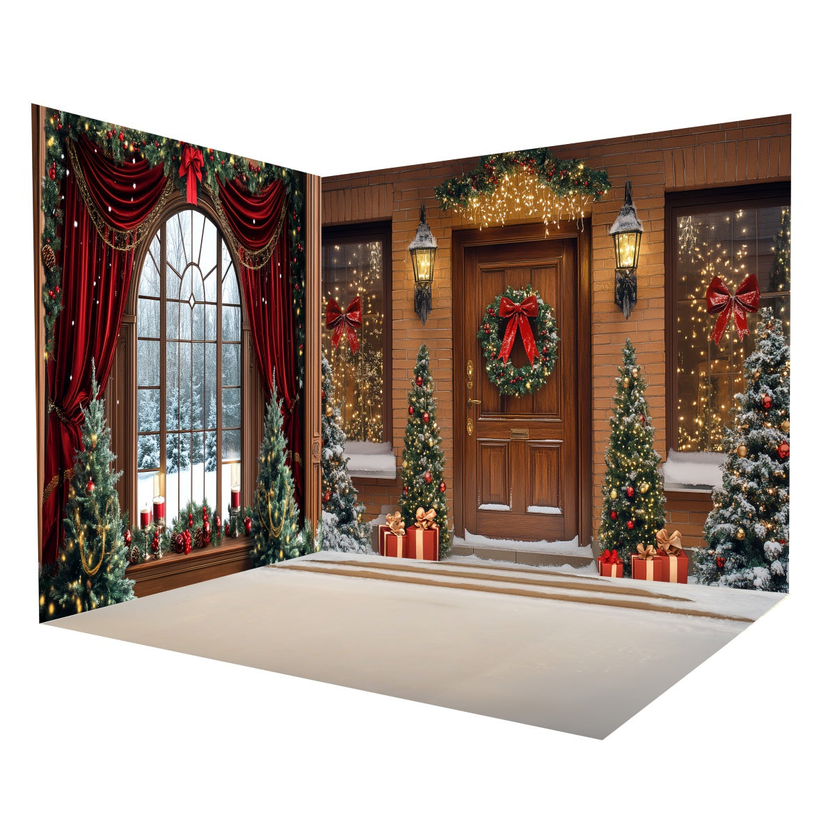 Christmas Backdrop Snow Window Vintage Door Backdrop Room Set MRR8-295