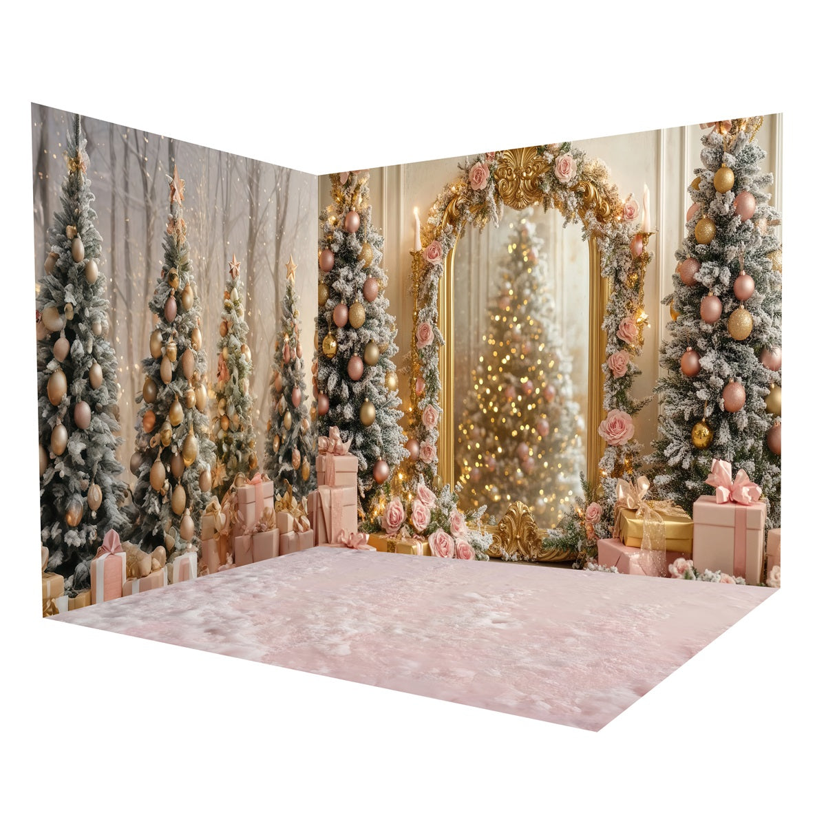 Christmas Backdrops Pink Flowers Mirror Backdrop Room Set MRR8-298