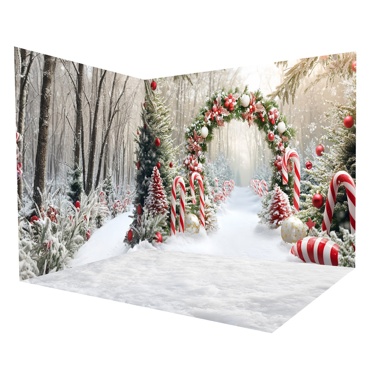 Christmas Photo Backdrop Candy Cane Snowy Forest Backdrop Room Set MRR8-299