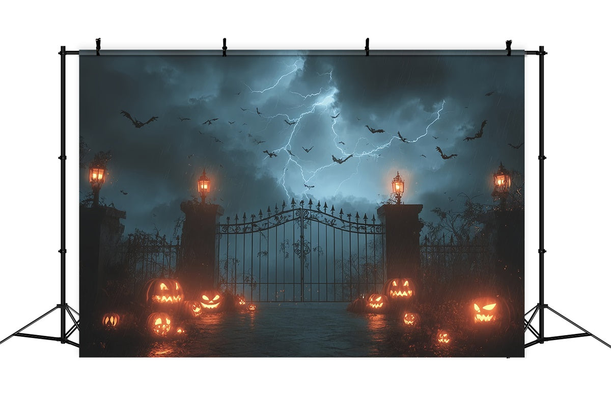 Thunder and Lightning Scary Door Pumpkin Halloween Backdrop MRR8-3