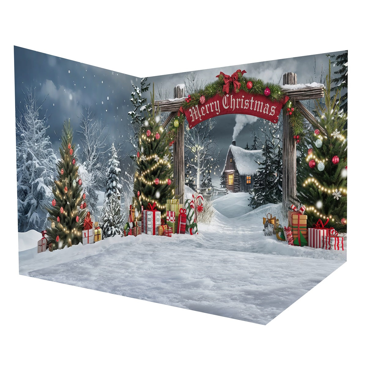 Christmas Photography Backdrops Winter Snowy Village Backdrop Room Set MRR8-300