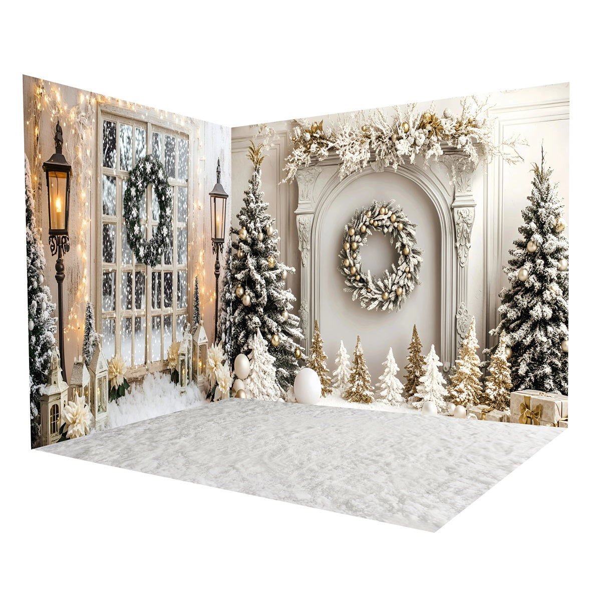 Christmas Photography Backdrops Elegant White Wall Snow Backdrop Room Set MRR8-305