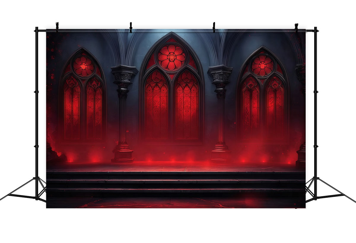 Scary Halloween Backdrops Crimson Cathedral Window Glow Halloween Backdrop MRR8-31