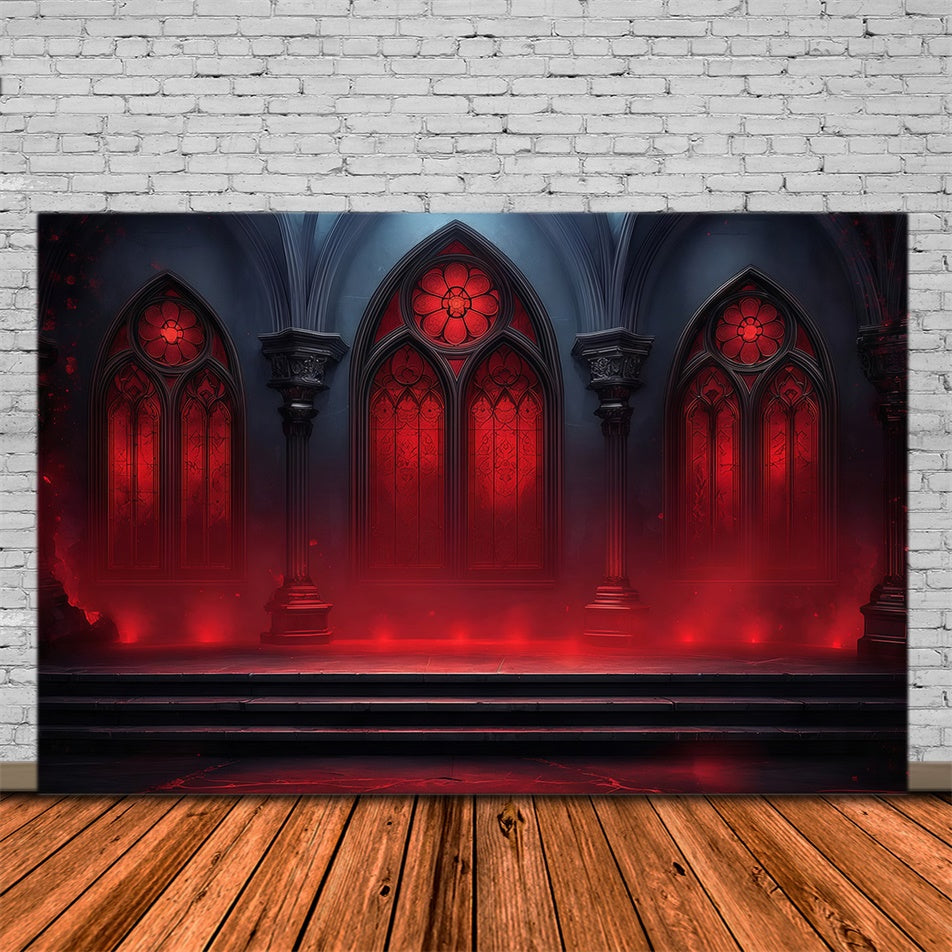 Scary Halloween Backdrops Crimson Cathedral Window Glow Halloween Backdrop MRR8-31
