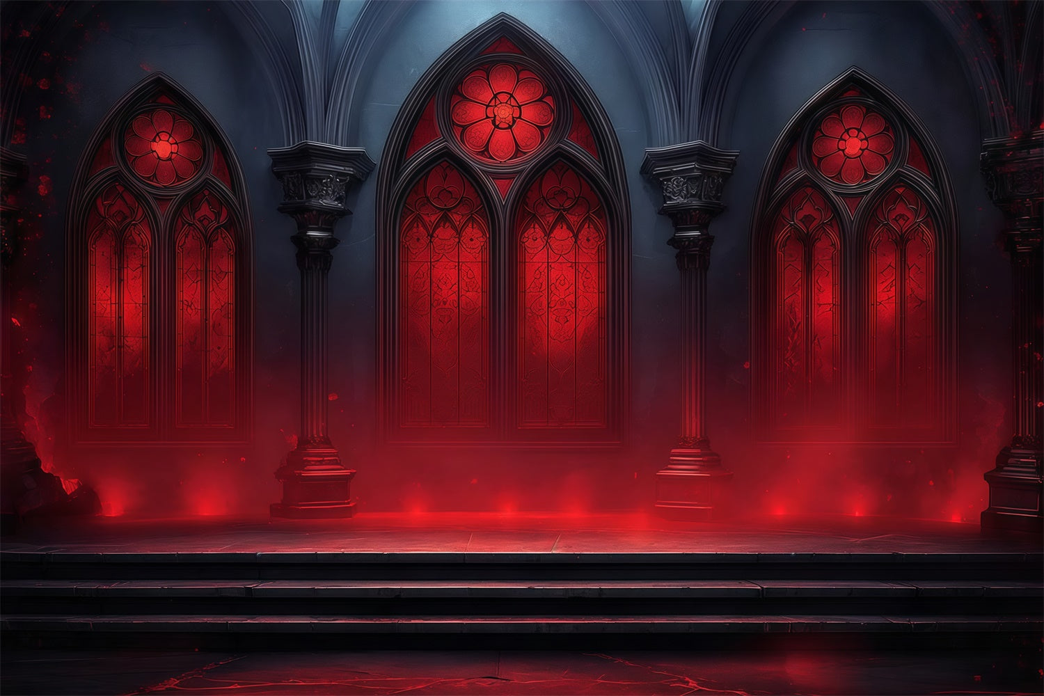 Scary Halloween Backdrops Crimson Cathedral Window Glow Halloween Backdrop MRR8-31