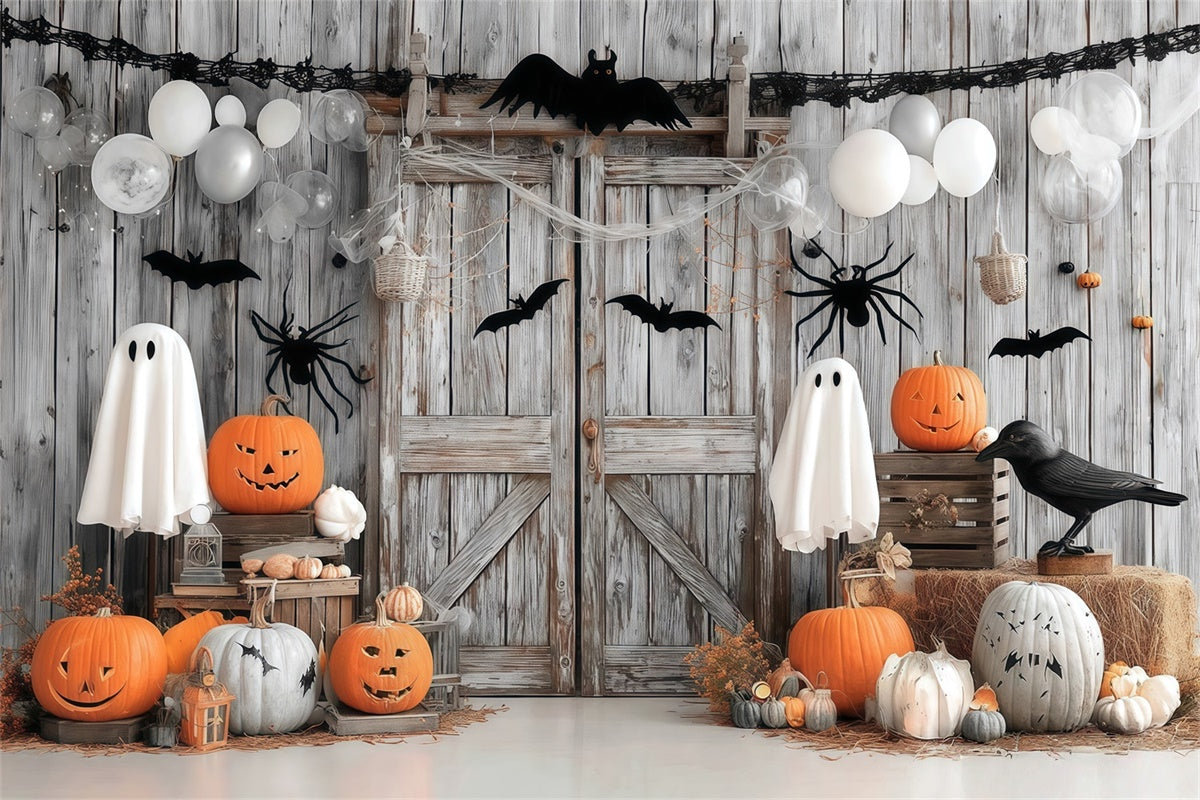 Halloween Backdrops for Photos Wooden Door Spider Bat Spooky Halloween Backdrop MRR8-33