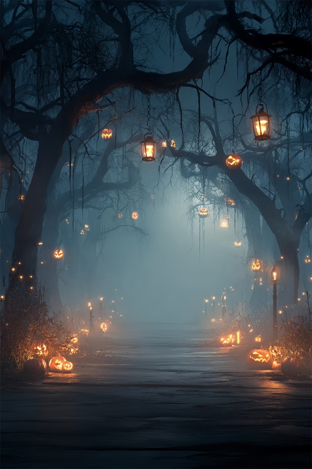 Spooky Halloween Backdrop Dim Forest Lights Halloween Backdrop MRR8-34
