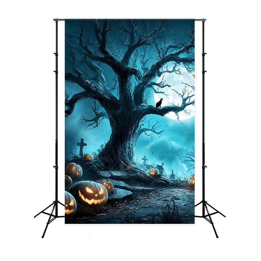 Halloween Graveyard Backdrop Spooky Forest Grave Full Moon Halloween Backdrop MRR8-38