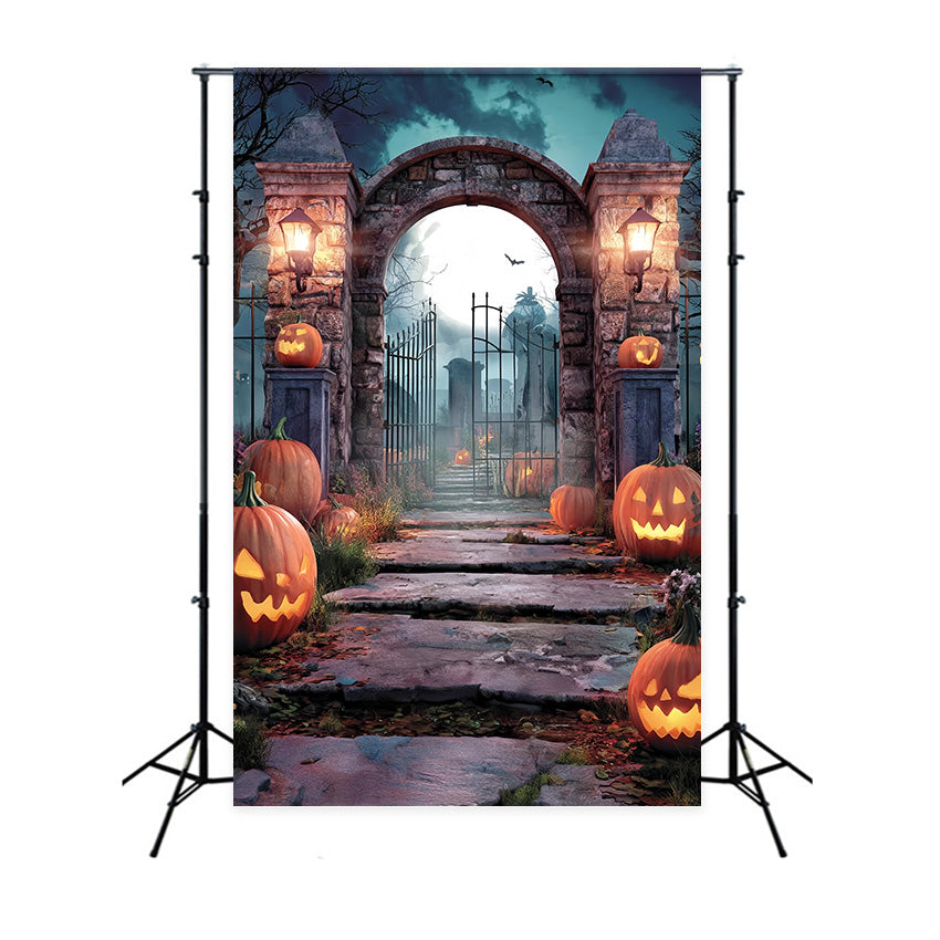 Halloween Graveyard Backdrop Pumpkin Tomb Guard Spooky Halloween Backdrop MRR8-39