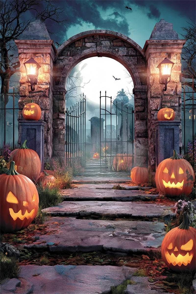 Halloween Graveyard Backdrop Pumpkin Tomb Guard Spooky Halloween Backdrop MRR8-39