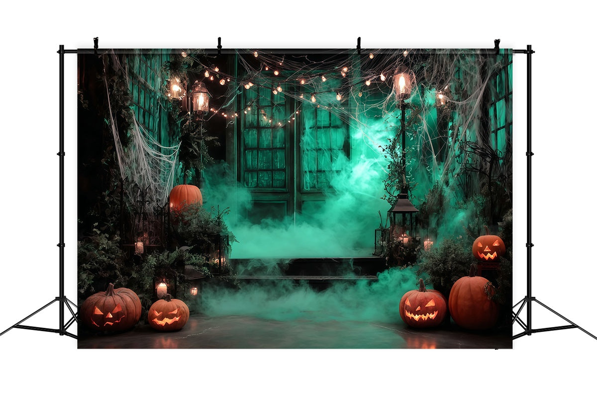 Garage Door Halloween Backdrop Eerie Lights Misty Wood Halloween Backdrop MRR8-4