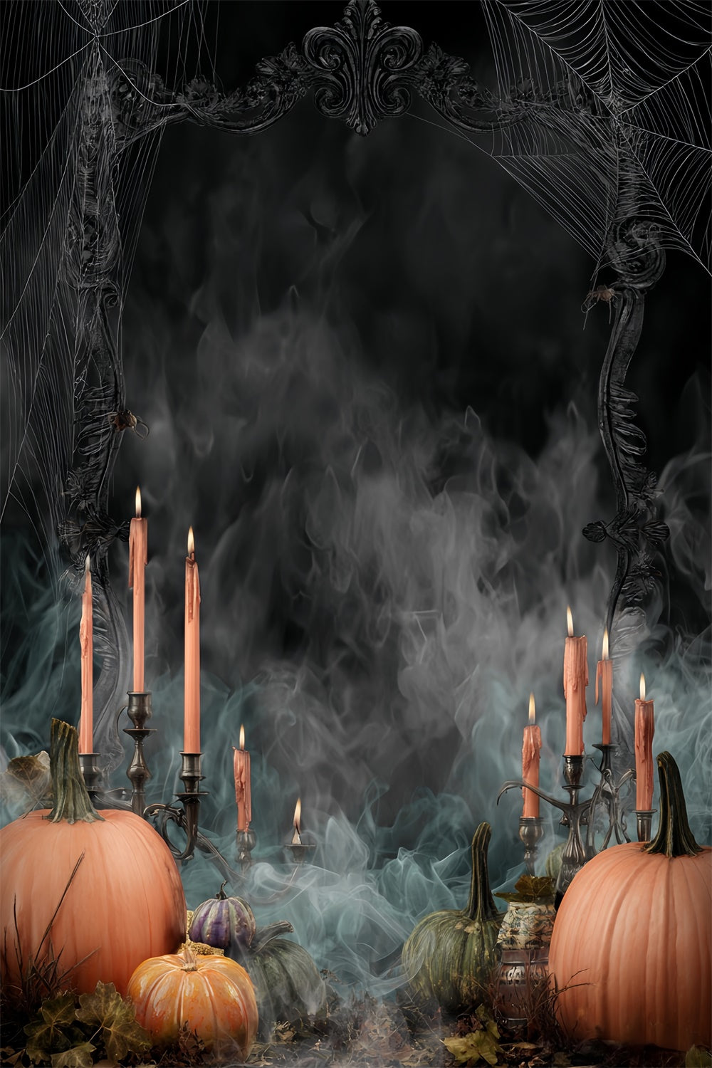 Halloween Wall Backdrop Pumpkin Candle Dark Smoke Halloween Backdrop MRR8-40