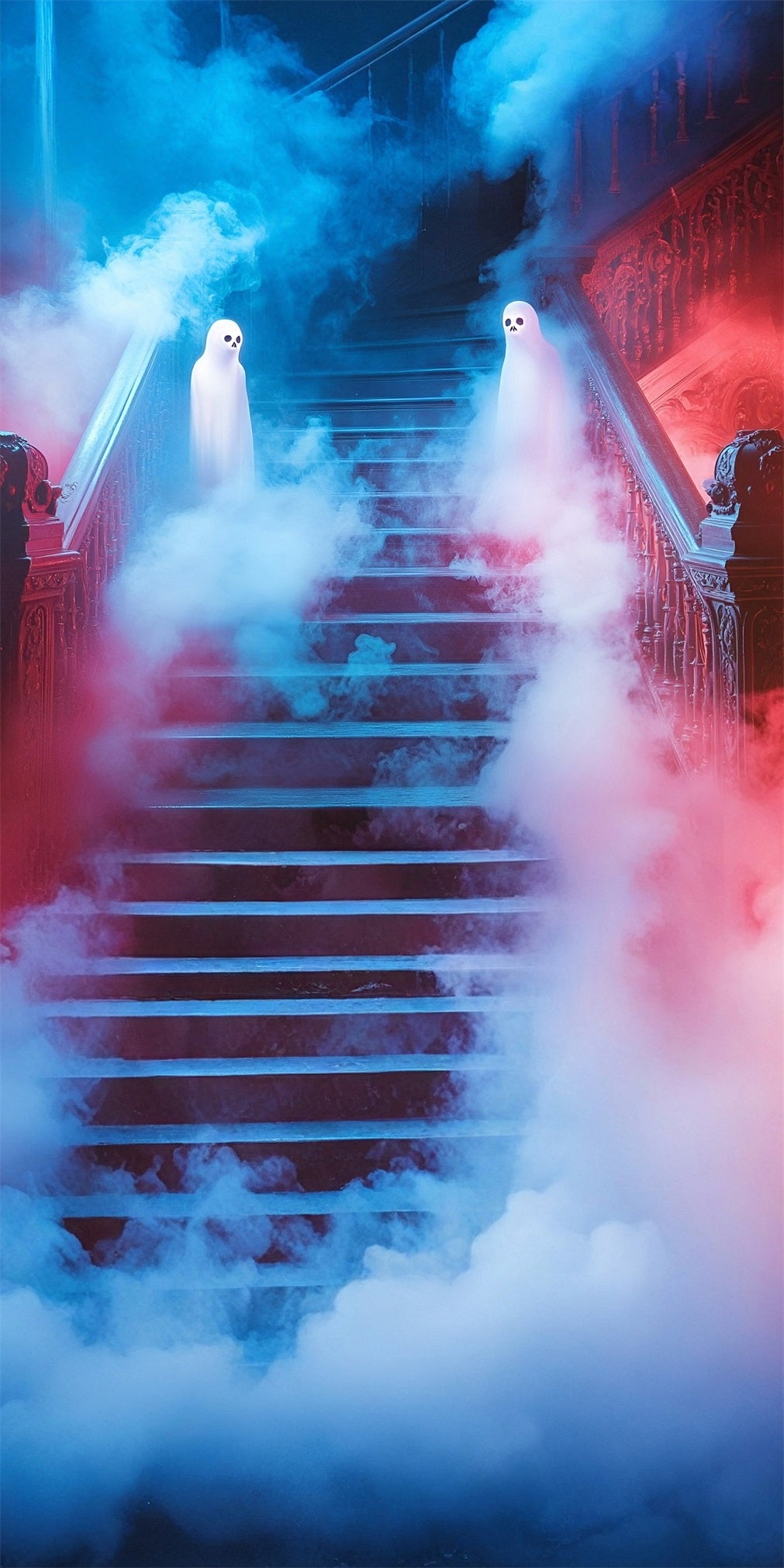 Spooky Halloween Backdrop Red Ghost Smoke Steps Sweep Backdrop MRR8-45