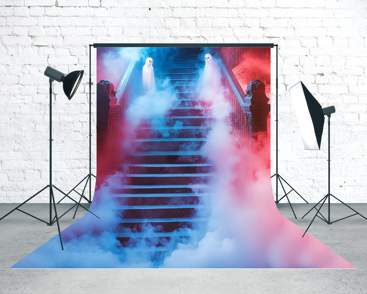 Spooky Halloween Backdrop Red Ghost Smoke Steps Sweep Backdrop MRR8-45