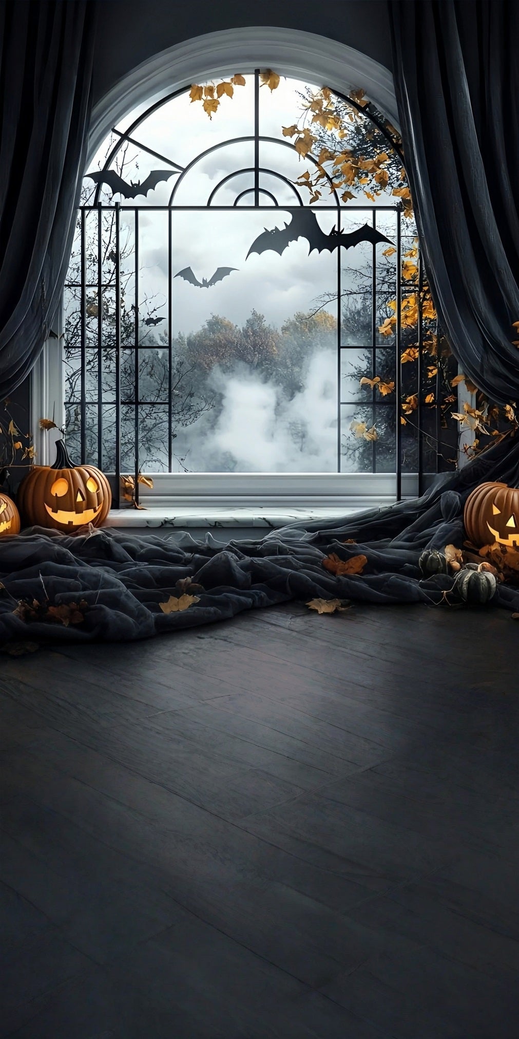 Halloween Backdrop Ideas Black Curtains Arched Window Sweep Backdrop MRR8-46