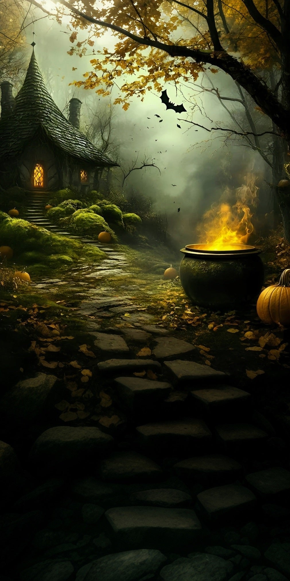 Halloween Backdrops Witch's Cottage Smoky Forest Enchanted Crucible Sweep Backdrop MRR8-47