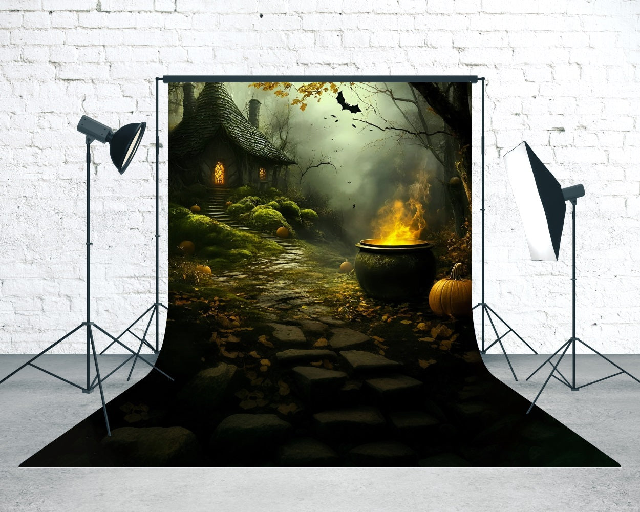 Halloween Backdrops Witch's Cottage Smoky Forest Enchanted Crucible Sweep Backdrop MRR8-47
