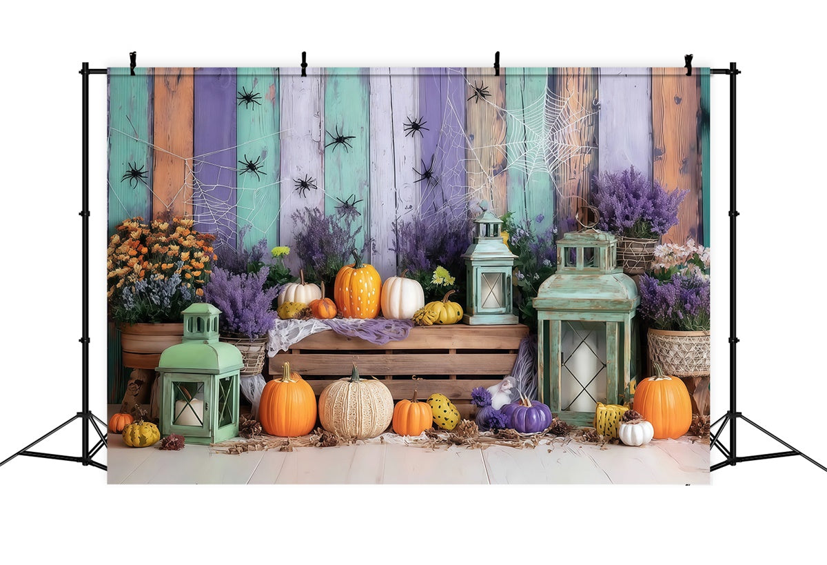 Halloween Wall Backdrop Colorful Wooden Wall Spider Pumpkin Halloween Backdrop MRR8-5