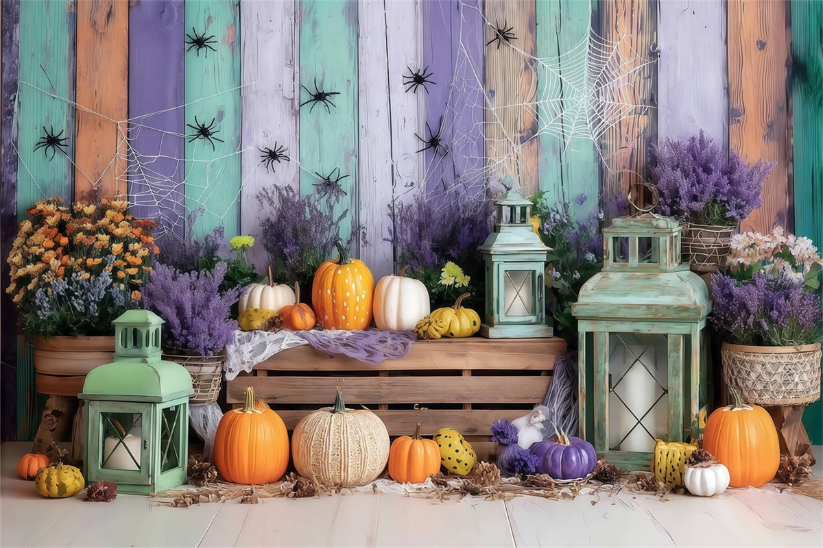 Halloween Wall Backdrop Colorful Wooden Wall Spider Pumpkin Halloween Backdrop MRR8-5