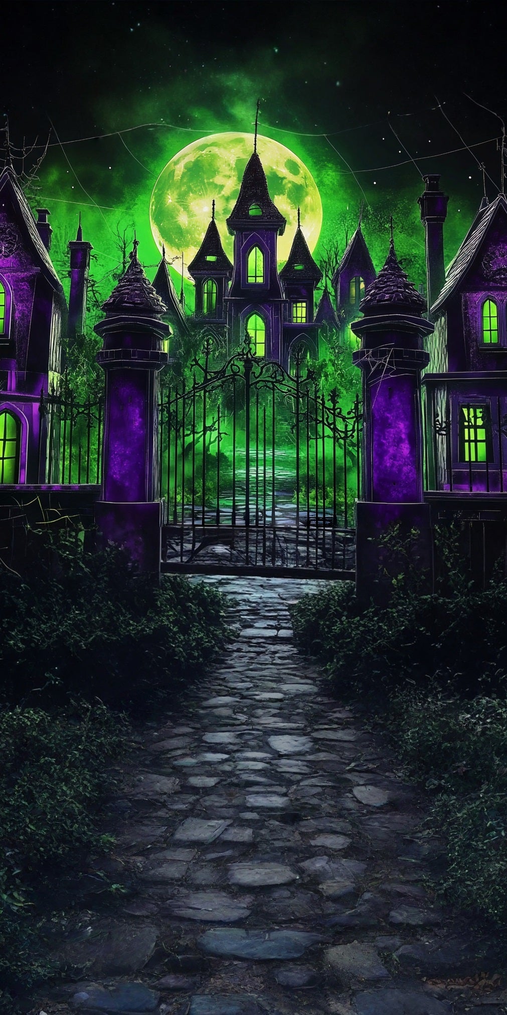 Garage Door Halloween Backdrop Spooky Moonlight Night Magic Academy Sweep Backdrop MRR8-59