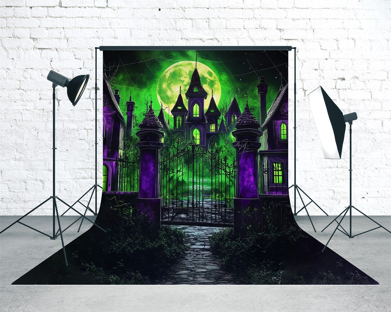 Garage Door Halloween Backdrop Spooky Moonlight Night Magic Academy Sweep Backdrop MRR8-59