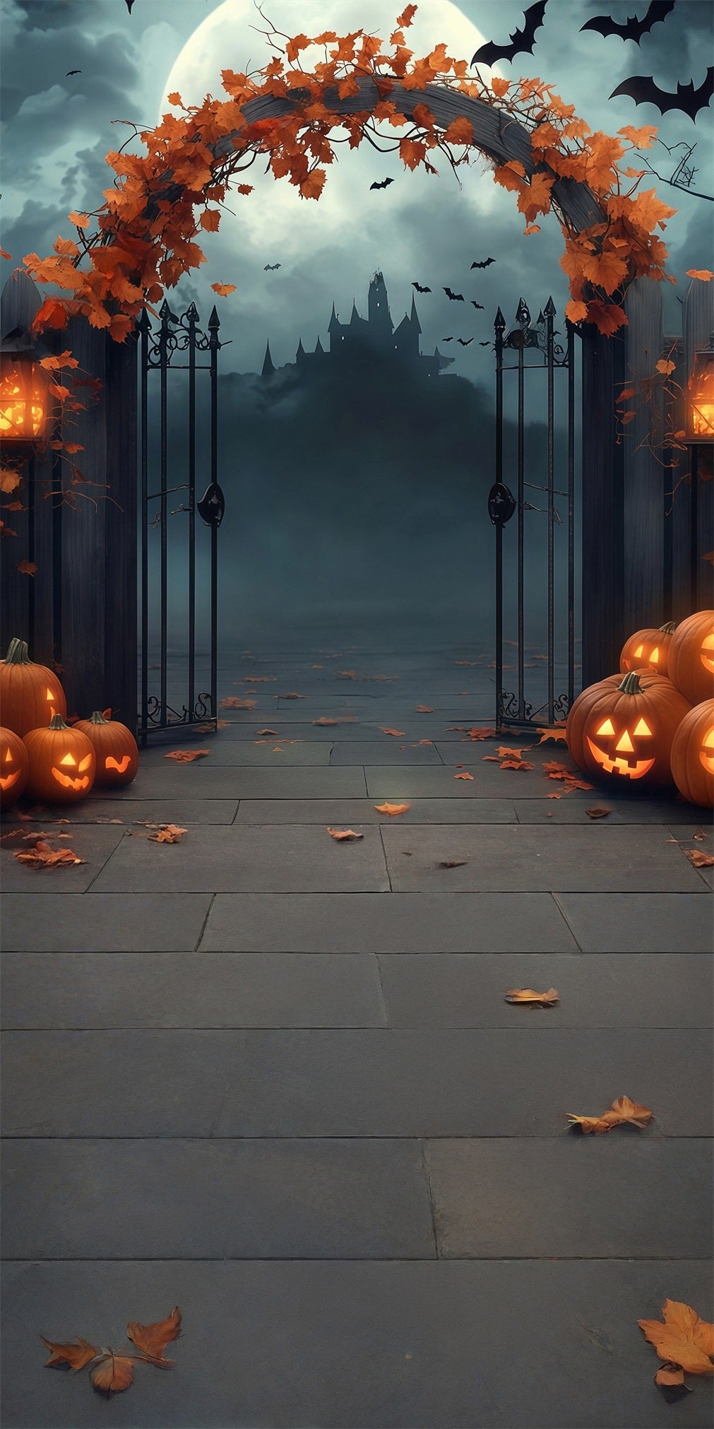 Halloween Backdrops Maple Leaf Twisted Arch Pumpkin Lights Twinkle Sweep Backdrop MRR8-63