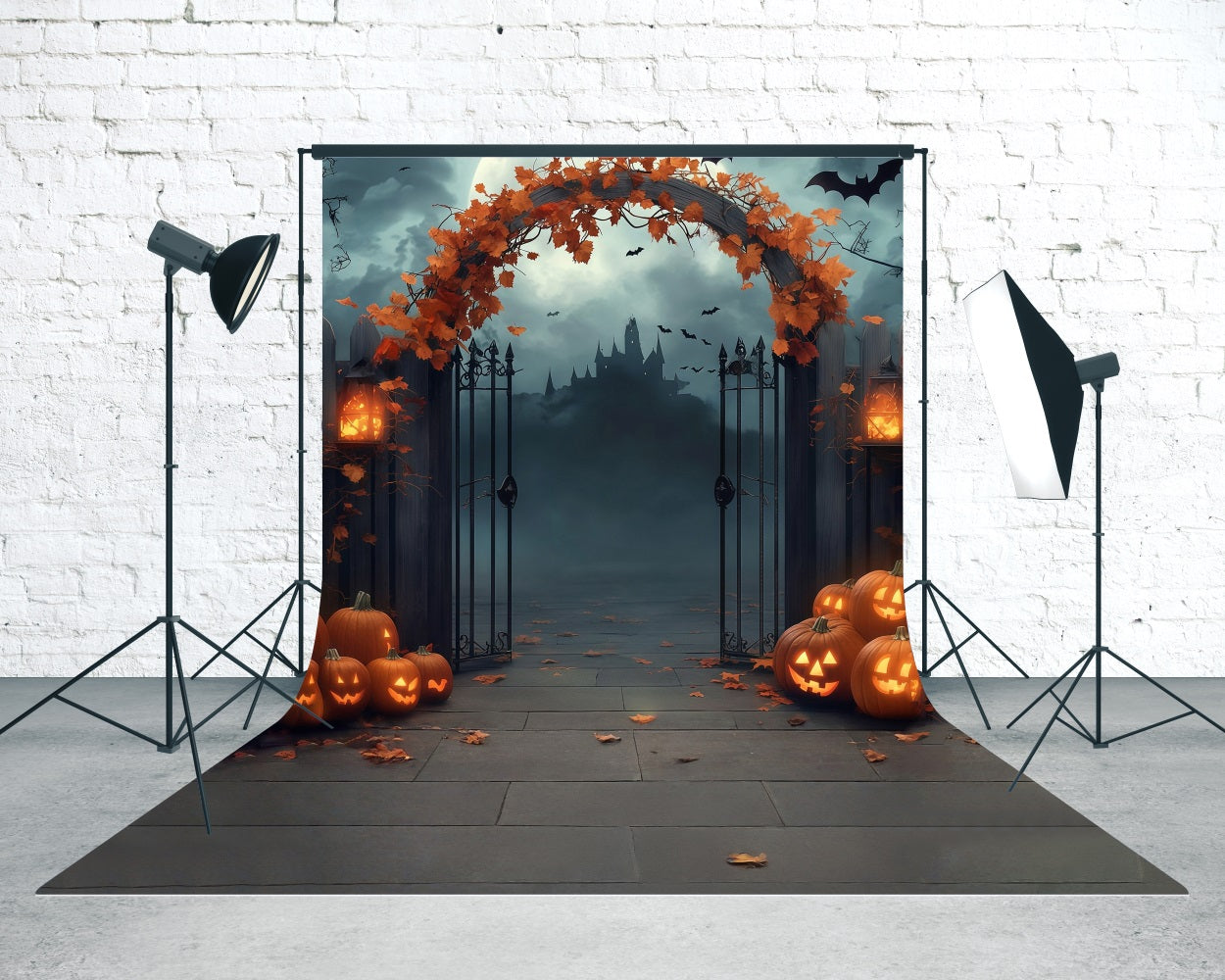 Halloween Backdrops Maple Leaf Twisted Arch Pumpkin Lights Twinkle Sweep Backdrop MRR8-63