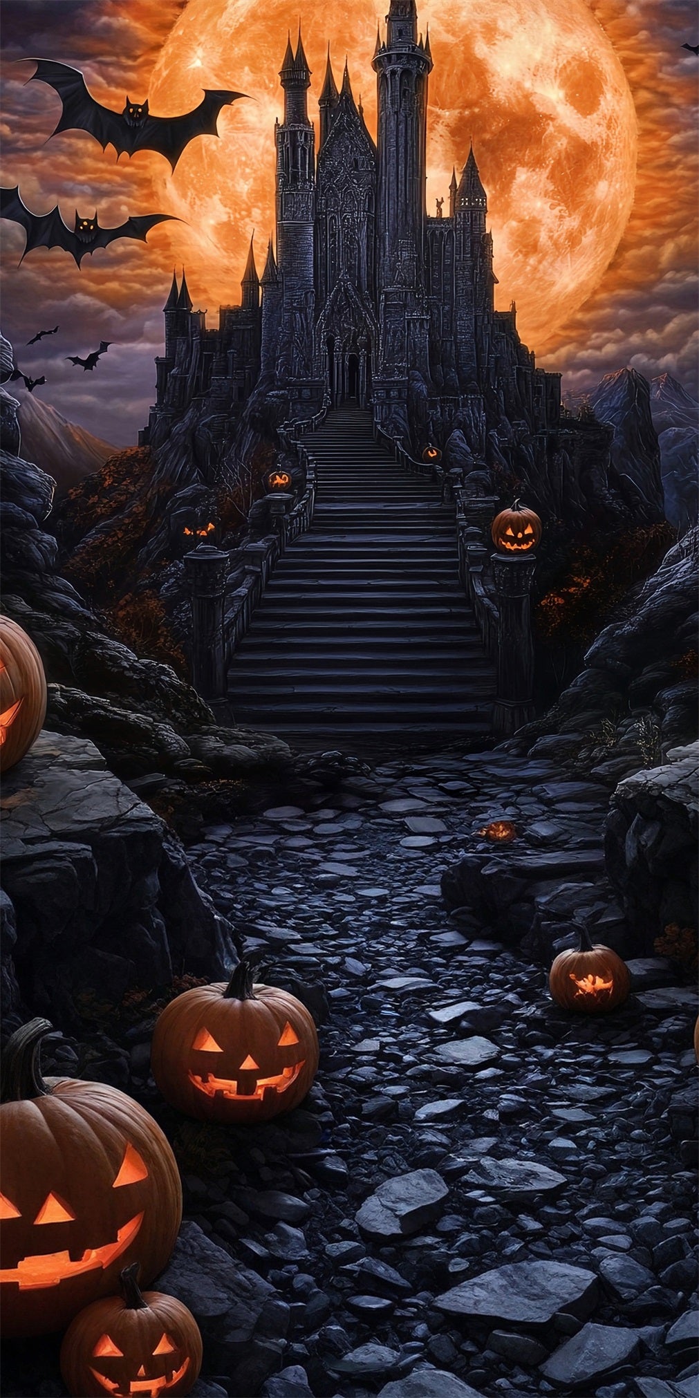 Halloween Photo Backdrop Magical Giant Blood Moon Black Castle Sweep Backdrop MRR8-65