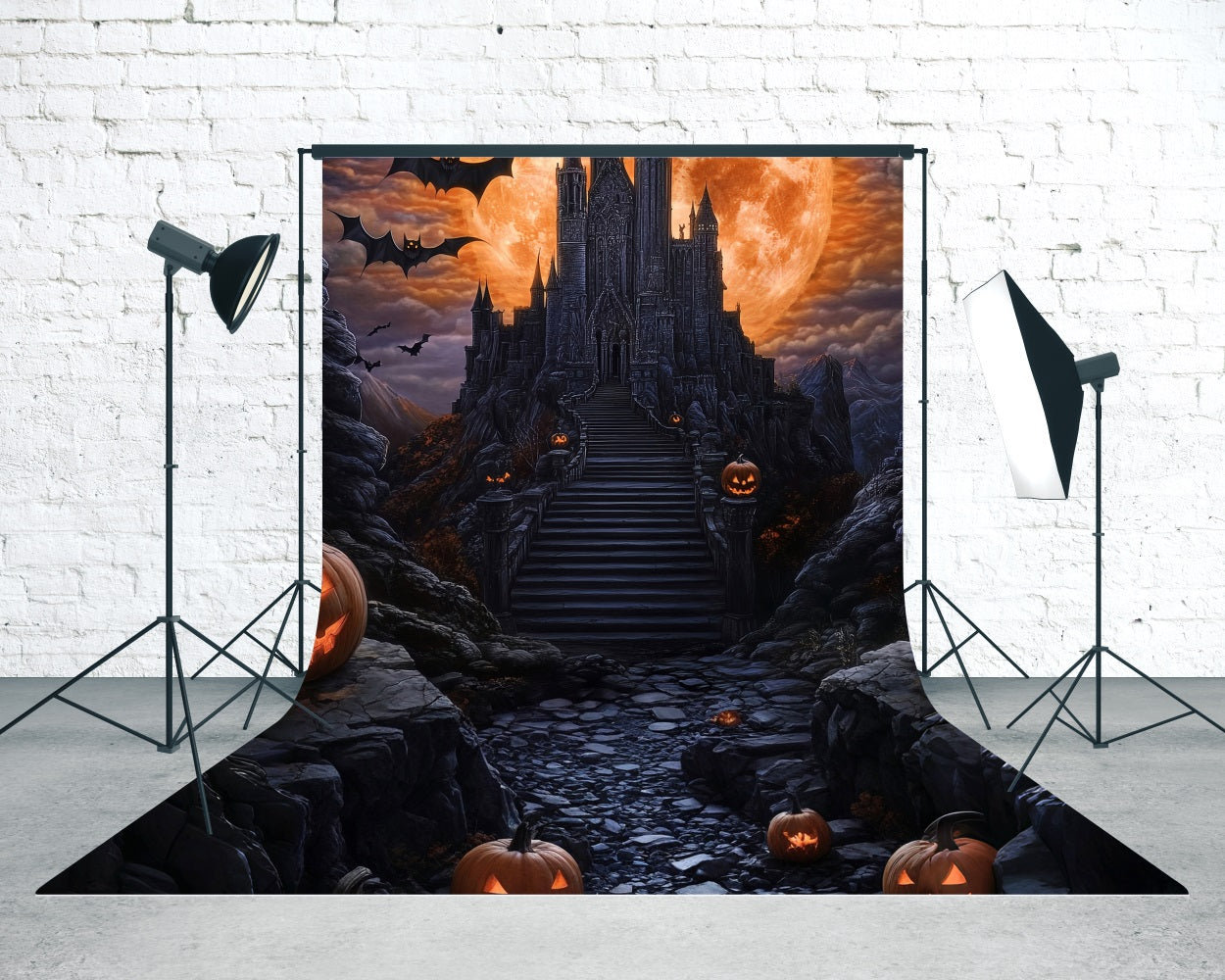Halloween Photo Backdrop Magical Giant Blood Moon Black Castle Sweep Backdrop MRR8-65