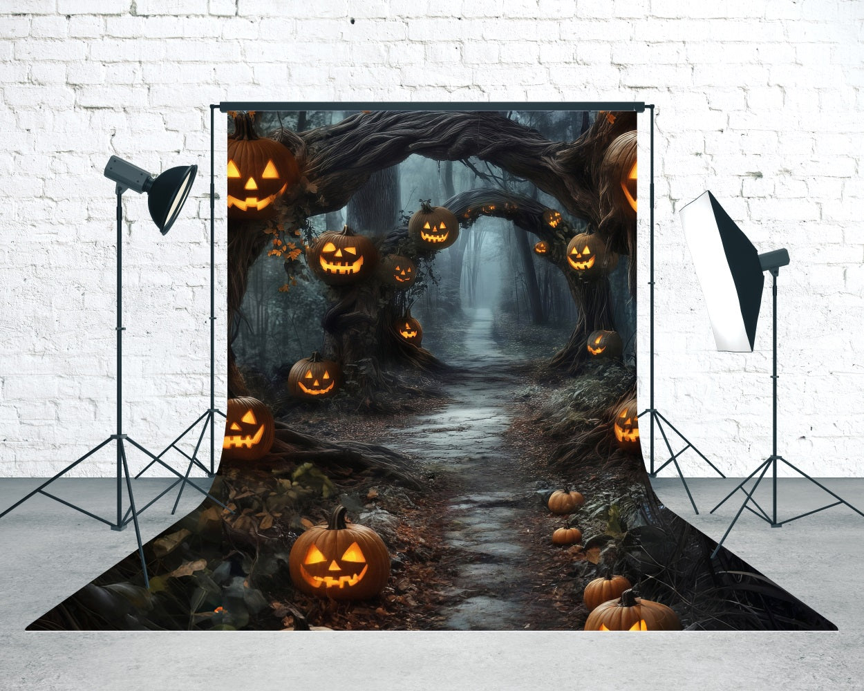 Halloween Photo Backdrops Pumpkin Lights Vines Arches Forest Trail Sweep Backdrop MRR8-69