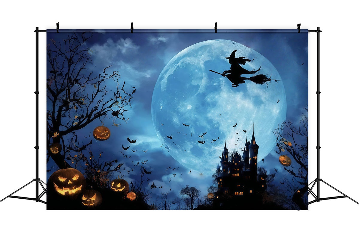 Spooky Halloween Backdrop Mystic Forest Castle Full Moon Witch Halloween Backdrop MRR8-7