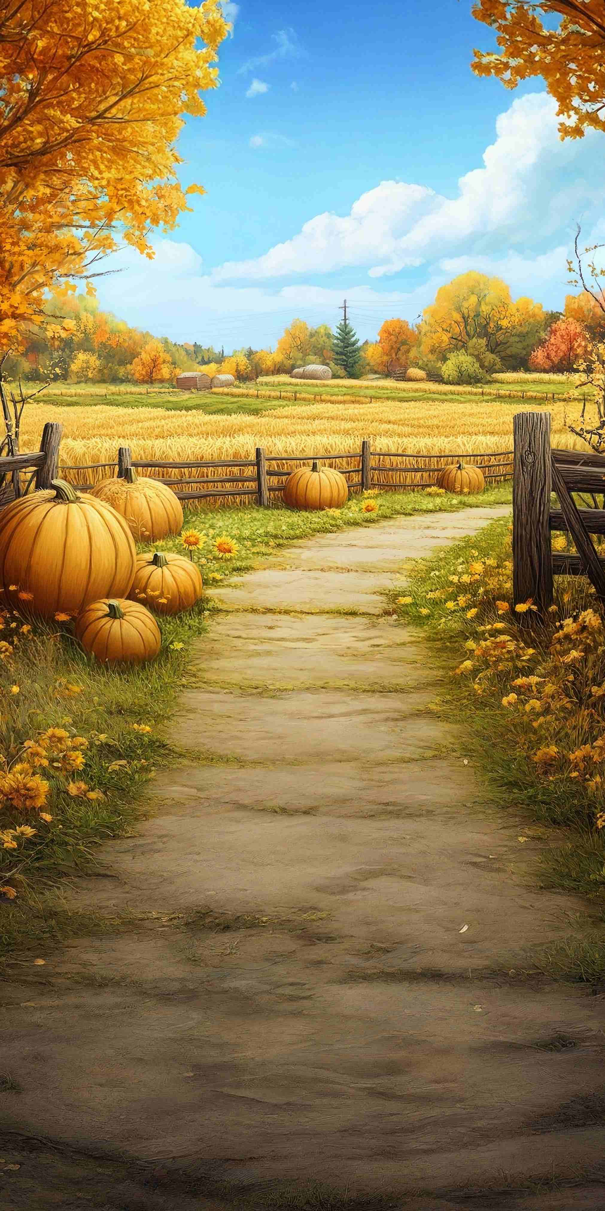 Fall Backdrop Golden Pumpkin Pathway Farm Sweep Backdrop MRR8-71